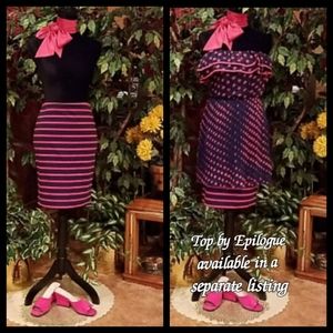 Olive & Oak Striped Navy & Fuchsia Pencil Skirt Size 8